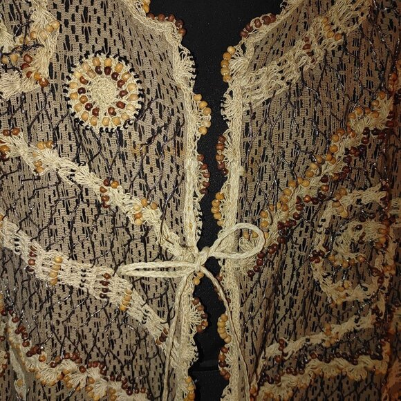 Jessica London Plus Size 2X Boho Hippie Kimono Tassel Brown Cardigan Crochet Bea - Picture 3 of 12